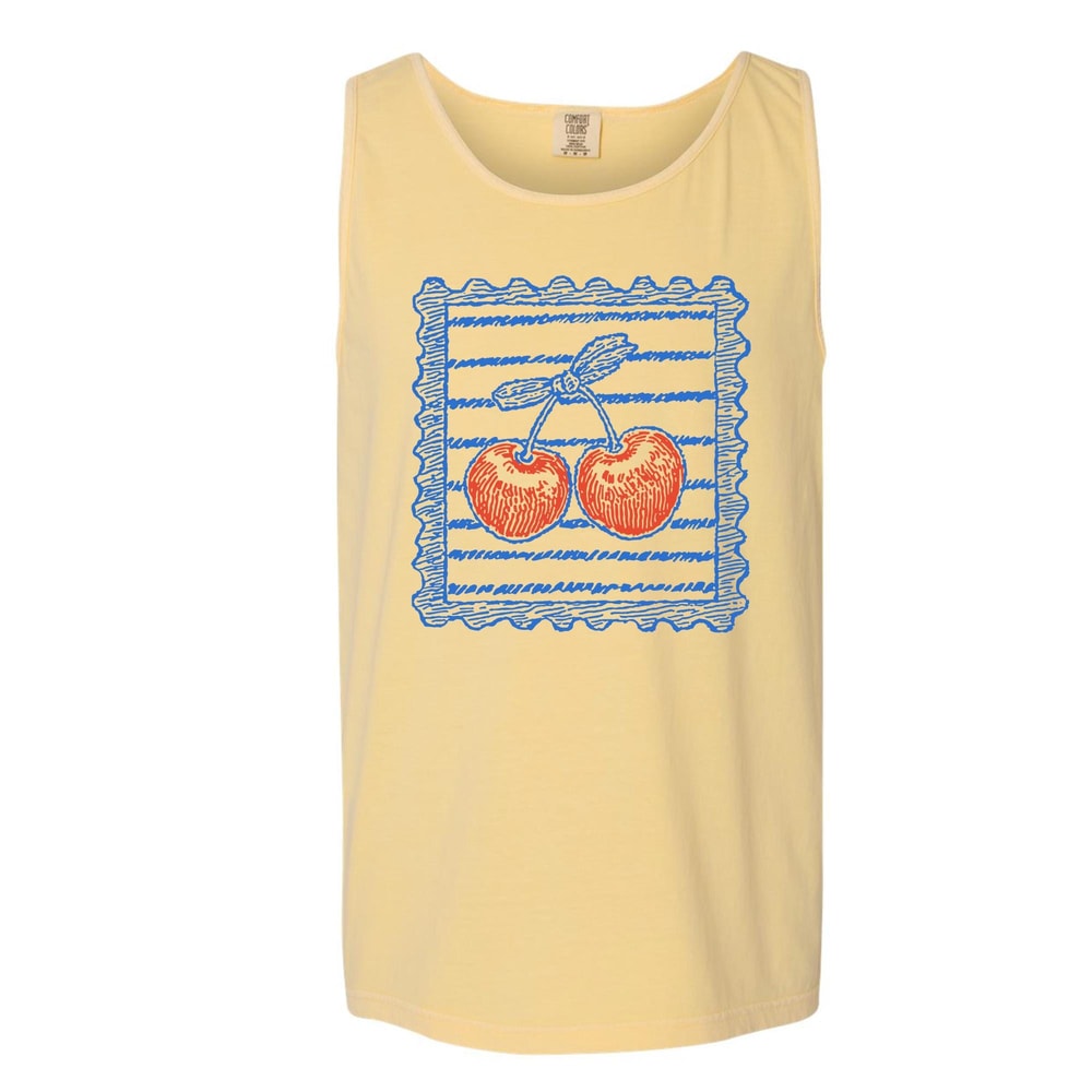 Preppy Cherry Stamp Tank Top GarmentDyed Comfort Colors Unisex Top 0