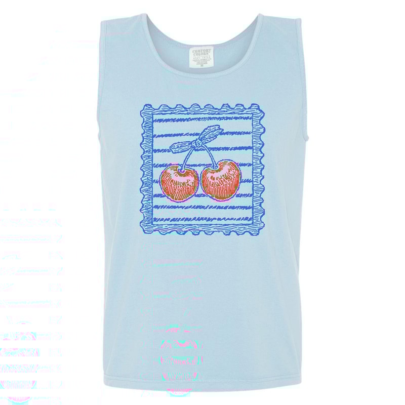 Preppy Cherry Stamp Tank Top GarmentDyed Comfort Colors Unisex Top 1