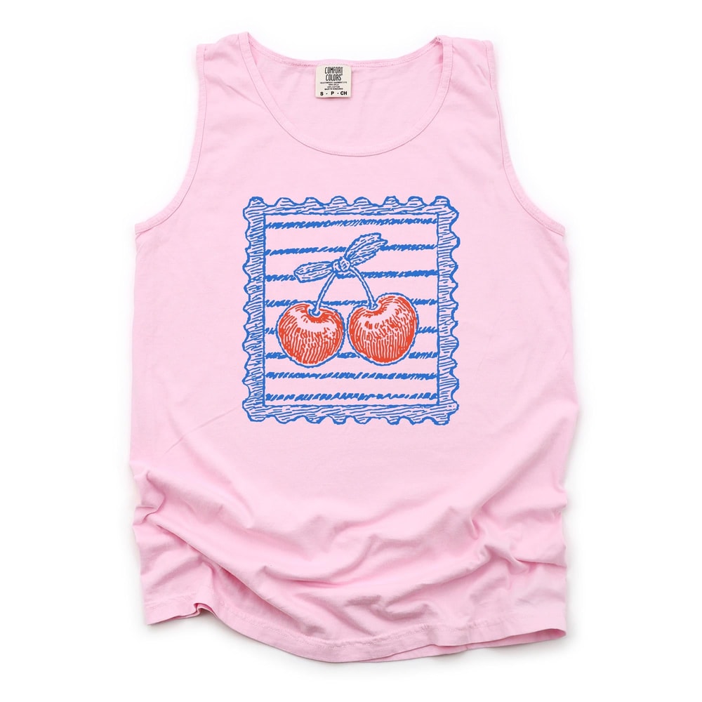 Preppy Cherry Stamp Tank Top GarmentDyed Comfort Colors Unisex Top 2