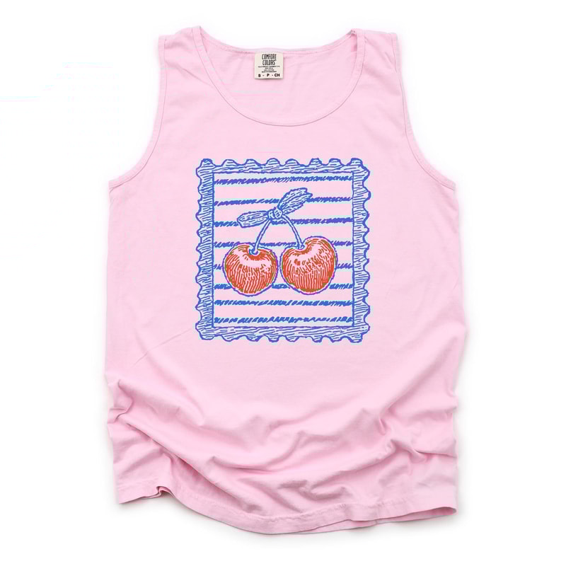 Preppy Cherry Stamp Tank Top GarmentDyed Comfort Colors Unisex Top 2