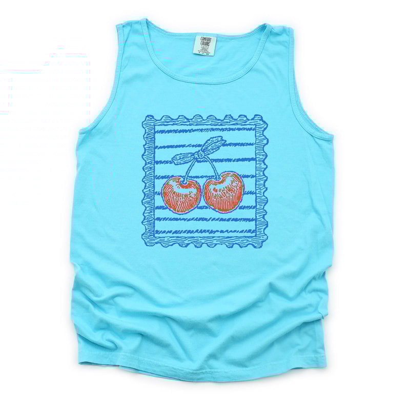 Preppy Cherry Stamp Tank Top GarmentDyed Comfort Colors Unisex Top 3