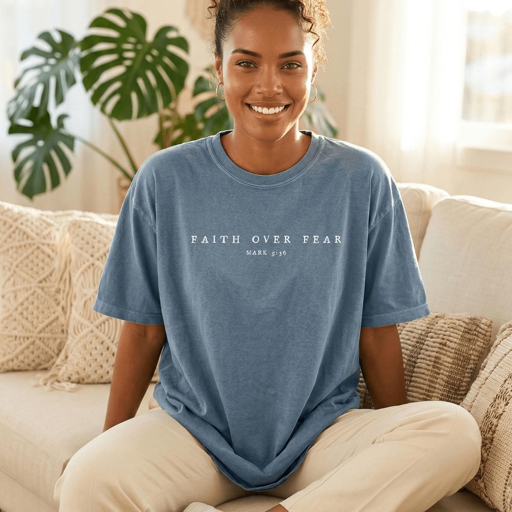 Faith Over Fear Shirt Comfort Colors Christian Minimalist Bible Verse Tee 4