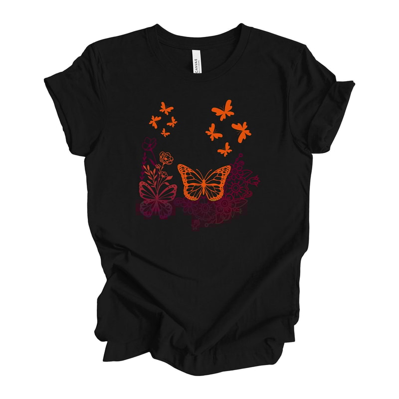 Butterfly Tee Orange Maroon Floral Design Unisex Bella Canvas Shirt 1