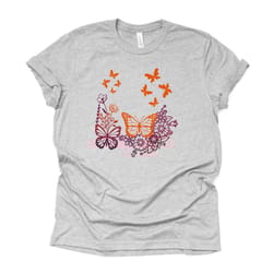 butterfly tee, orange maroon floral design, unisex bella canvas shirt