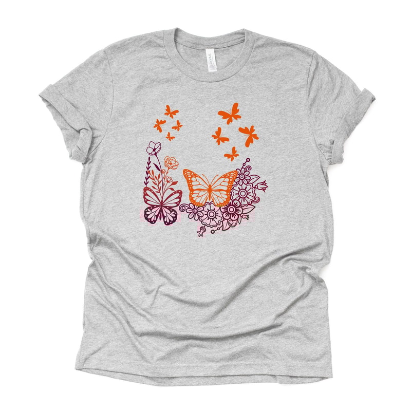 Butterfly Tee Orange Maroon Floral Design Unisex Bella Canvas Shirt 0