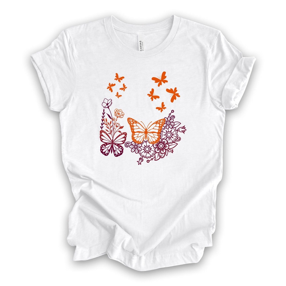 Butterfly Tee Orange Maroon Floral Design Unisex Bella Canvas Shirt 3
