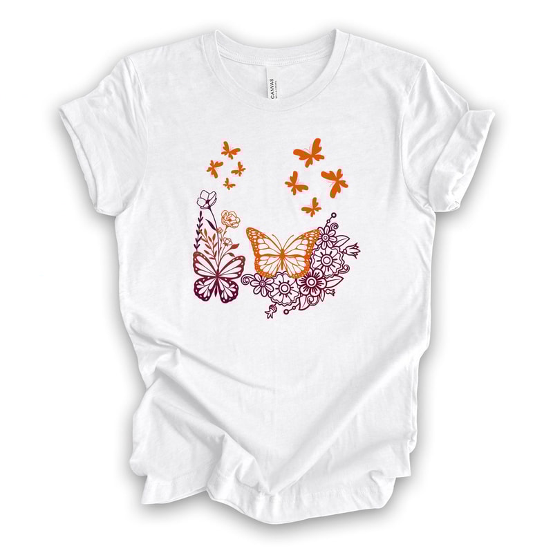 Butterfly Tee Orange Maroon Floral Design Unisex Bella Canvas Shirt 3