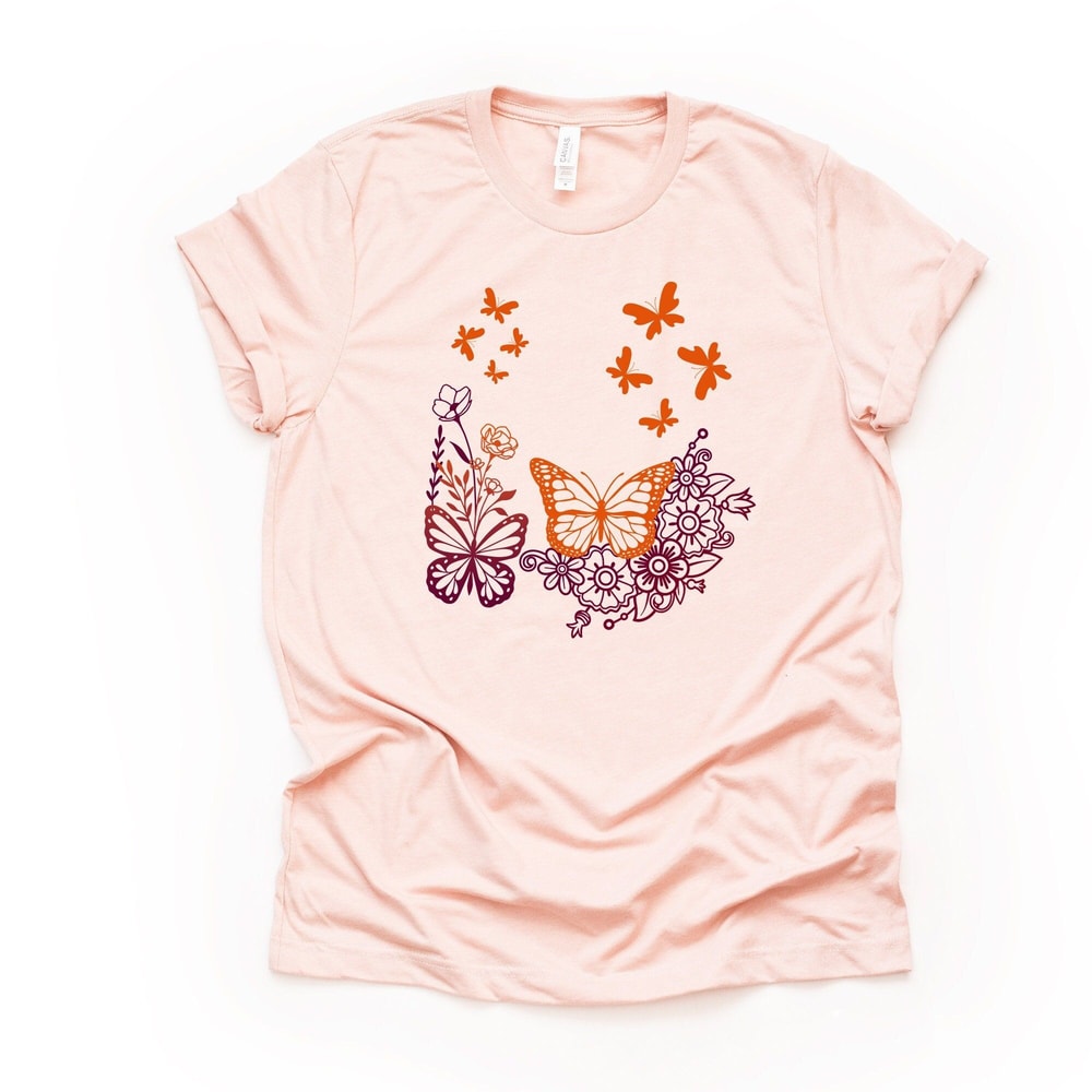 Butterfly Tee Orange Maroon Floral Design Unisex Bella Canvas Shirt 4