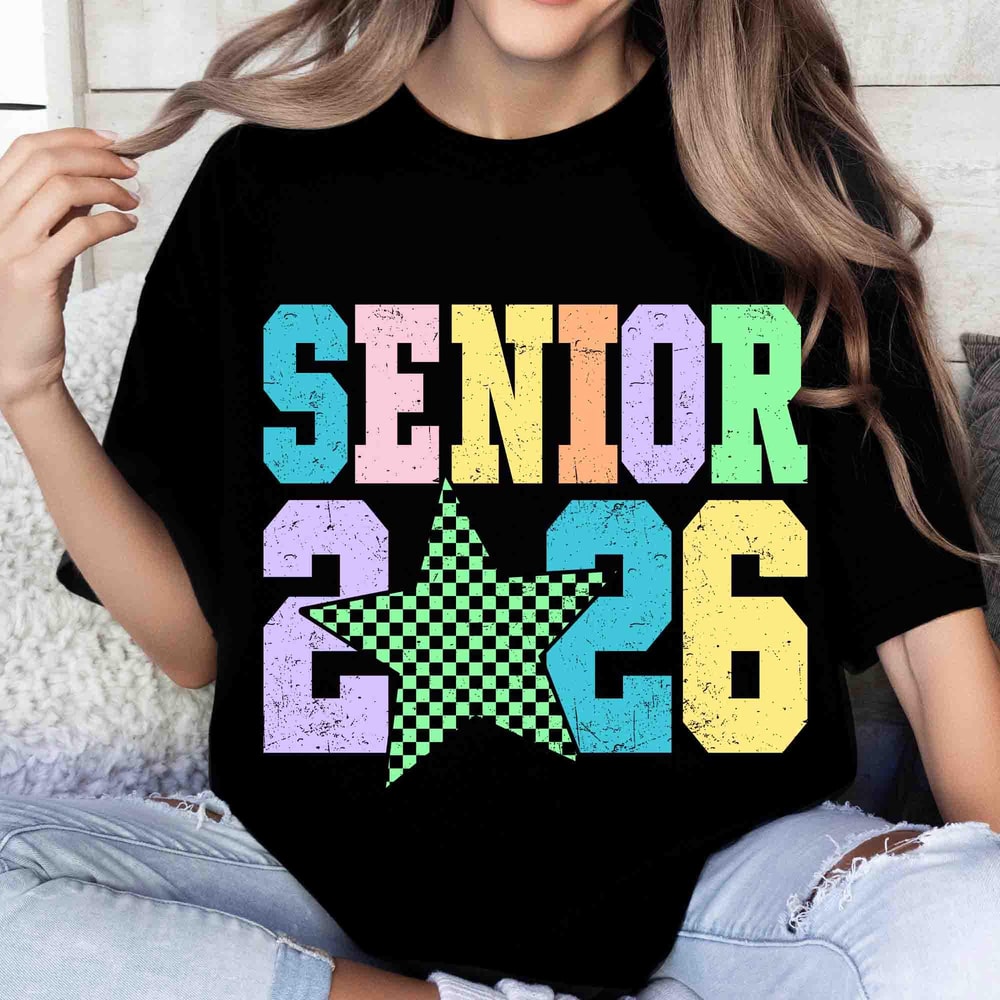 Senior 2026 Shirt Colorful Star Graphic Tee Retro Graduation TShirt Casual Womens Top 1