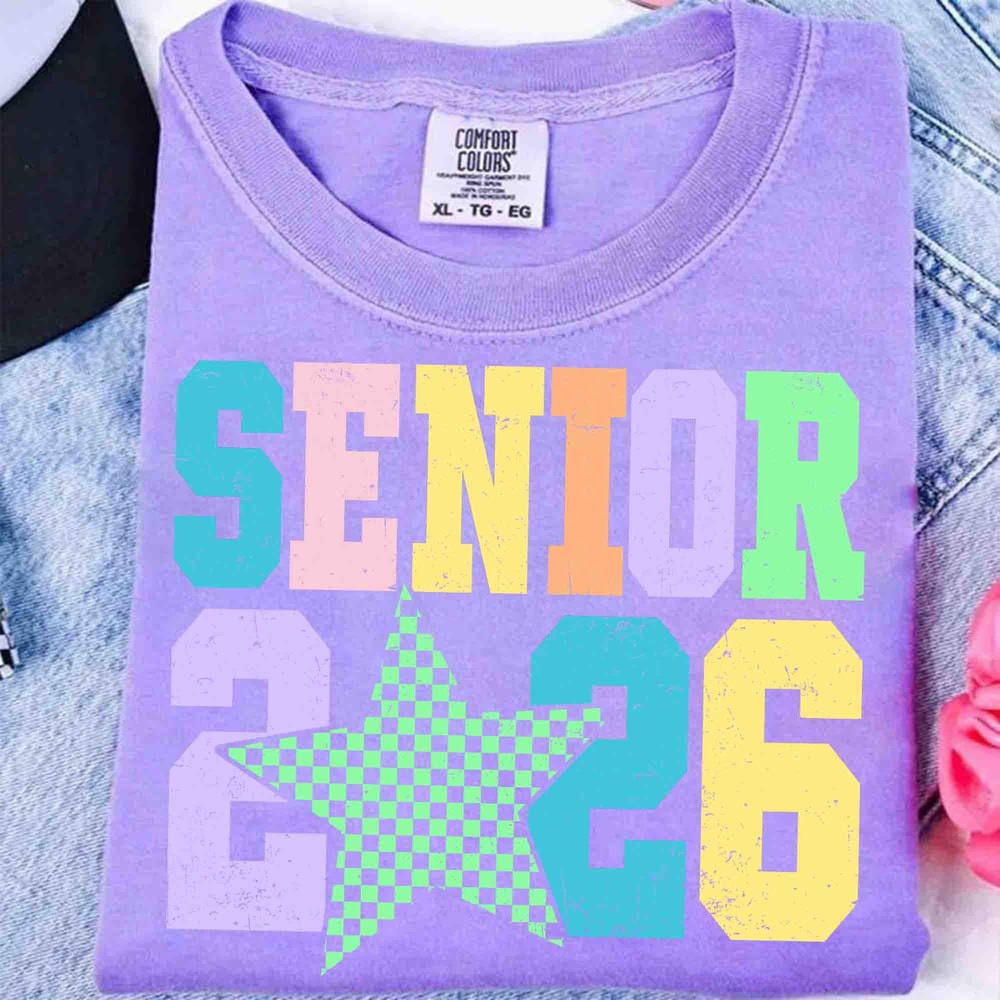 Senior 2026 Shirt Colorful Star Graphic Tee Retro Graduation TShirt Casual Womens Top 2