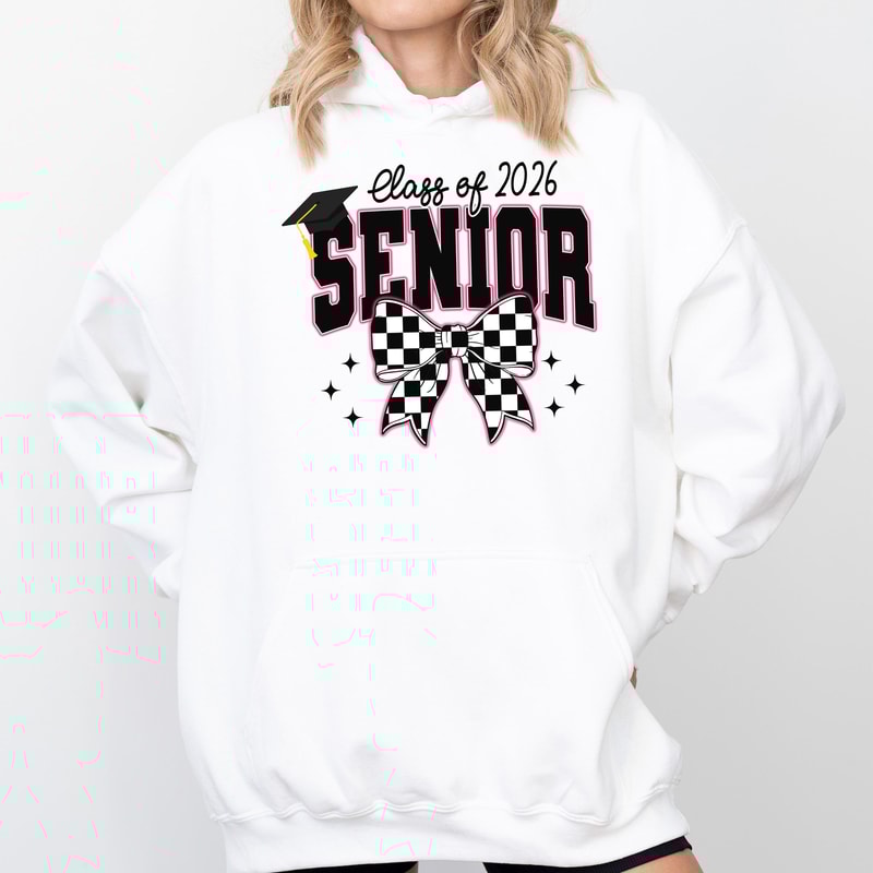 Class Of 2026 Senior Shirt Checkered Bow Graphic Tee Trendy Graduation TShirt Casual Womens Top 5