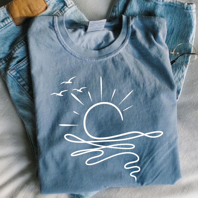 Sun Ocean Shirt Linear Graphic Boho Summer T Shirt Trendy Beach Tee Cute Minimalist Summer Tee 1
