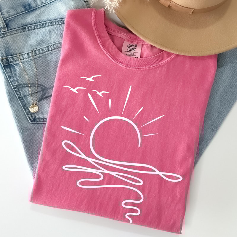 Sun Ocean Shirt Linear Graphic Boho Summer T Shirt Trendy Beach Tee Cute Minimalist Summer Tee 0