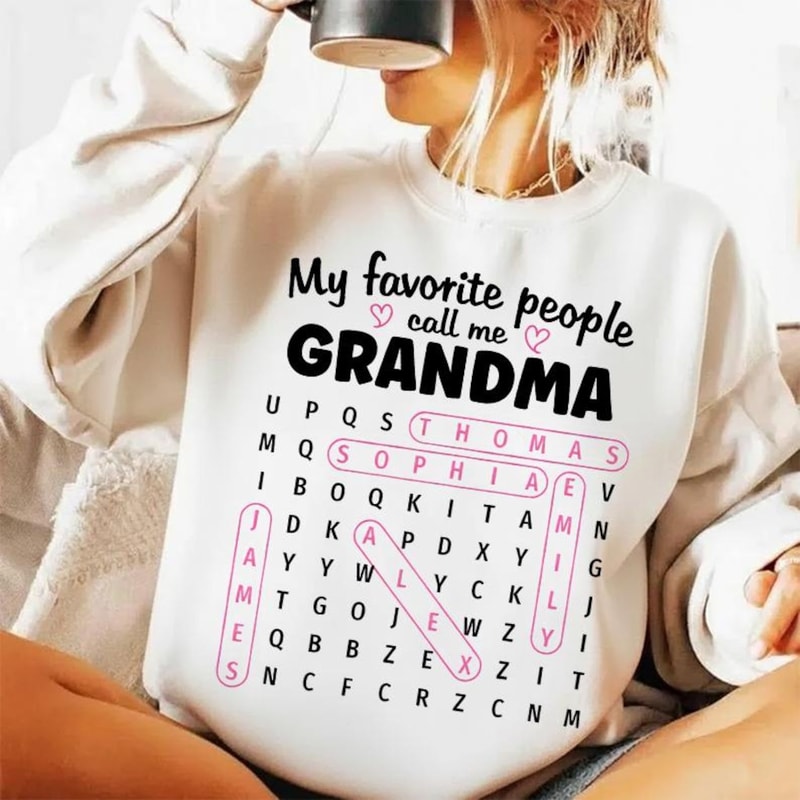 My Favorite People Call Me Grandma Shirt Personalized Word Search Graphic Tee Custom Grandma TShirt 0