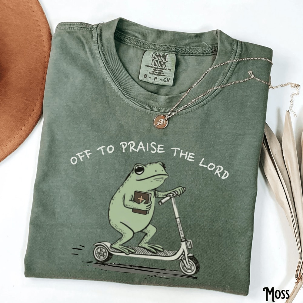 Funny Frog Off To Praise The Lord Shirt Comfort Colors Christian Faith Tee 0