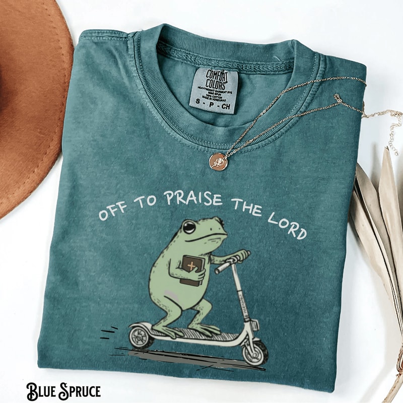 Funny Frog Off To Praise The Lord Shirt Comfort Colors Christian Faith Tee 2