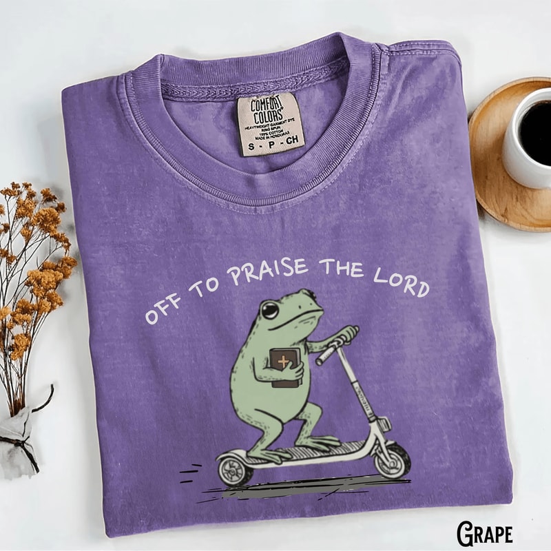 Funny Frog Off To Praise The Lord Shirt Comfort Colors Christian Faith Tee 3