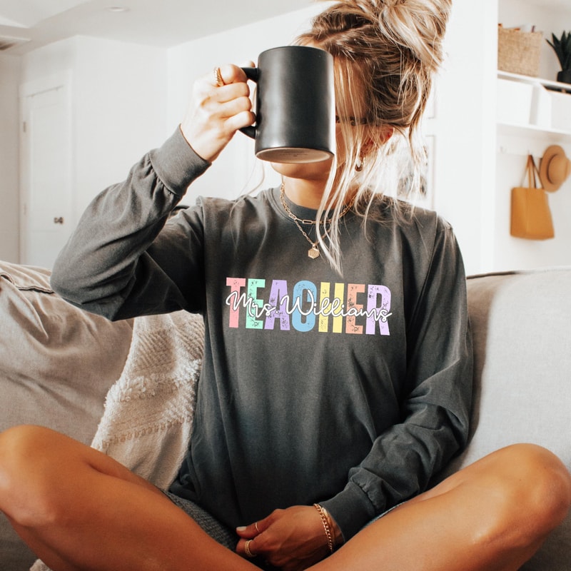 Teacher Sweatshirt Floral Graphic Crewneck Cute Teacher Pullover Cozy Classroom Outfit 3