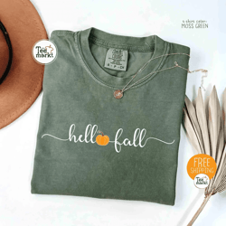 hello fall pumpkin shirt comfort colors tee minimalist autumn shirt women