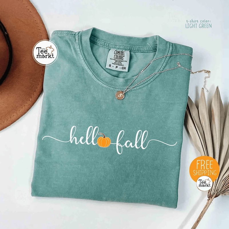 Hello Fall Pumpkin Shirt Comfort Colors Tee Minimalist Autumn Shirt Women 2