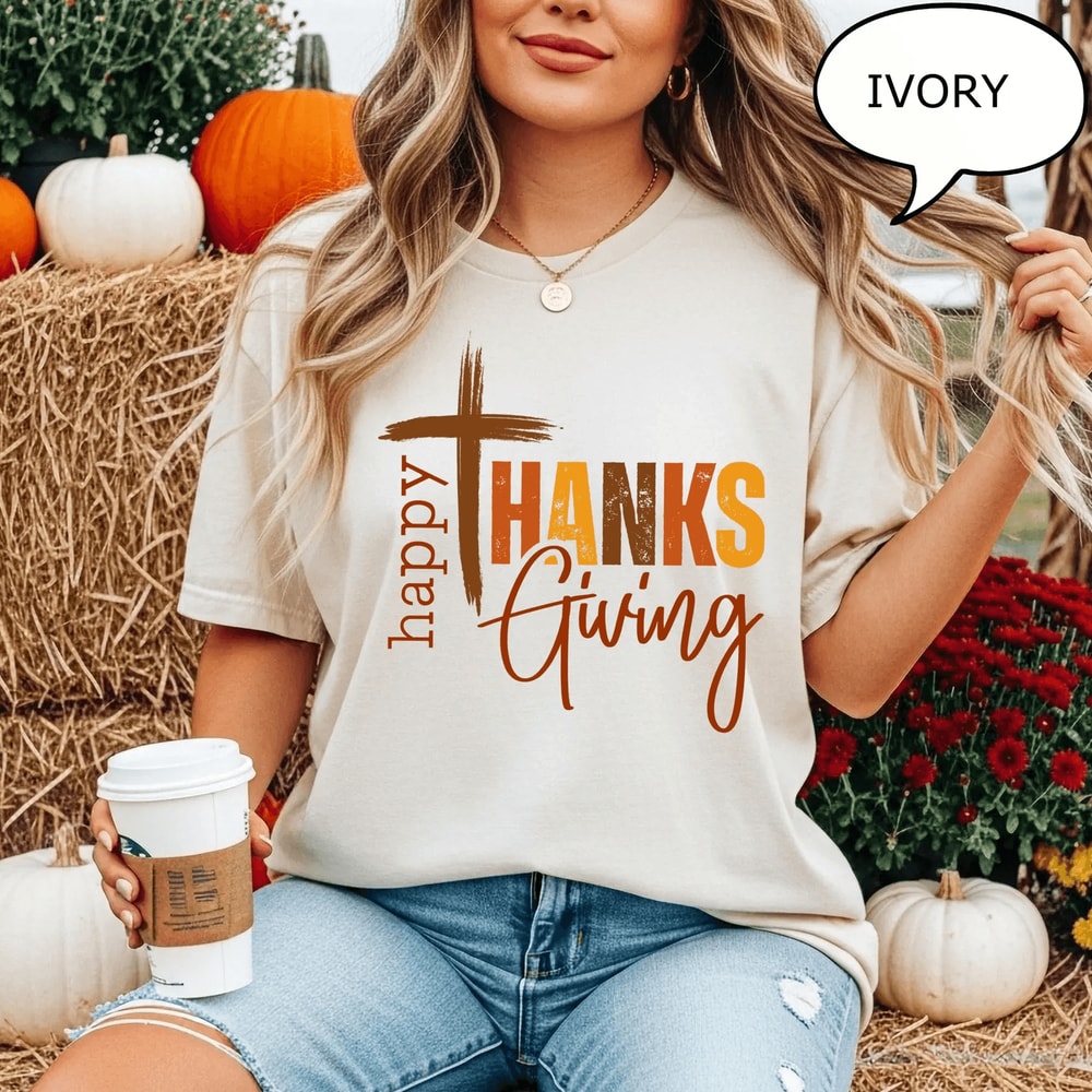 Happy Thanksgiving Shirt Comfort Colors Pumpkin Thankful Fall Christian Tee 0