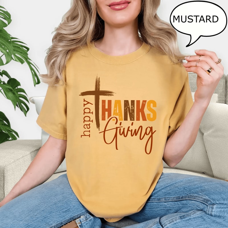 Happy Thanksgiving Shirt Comfort Colors Pumpkin Thankful Fall Christian Tee 4