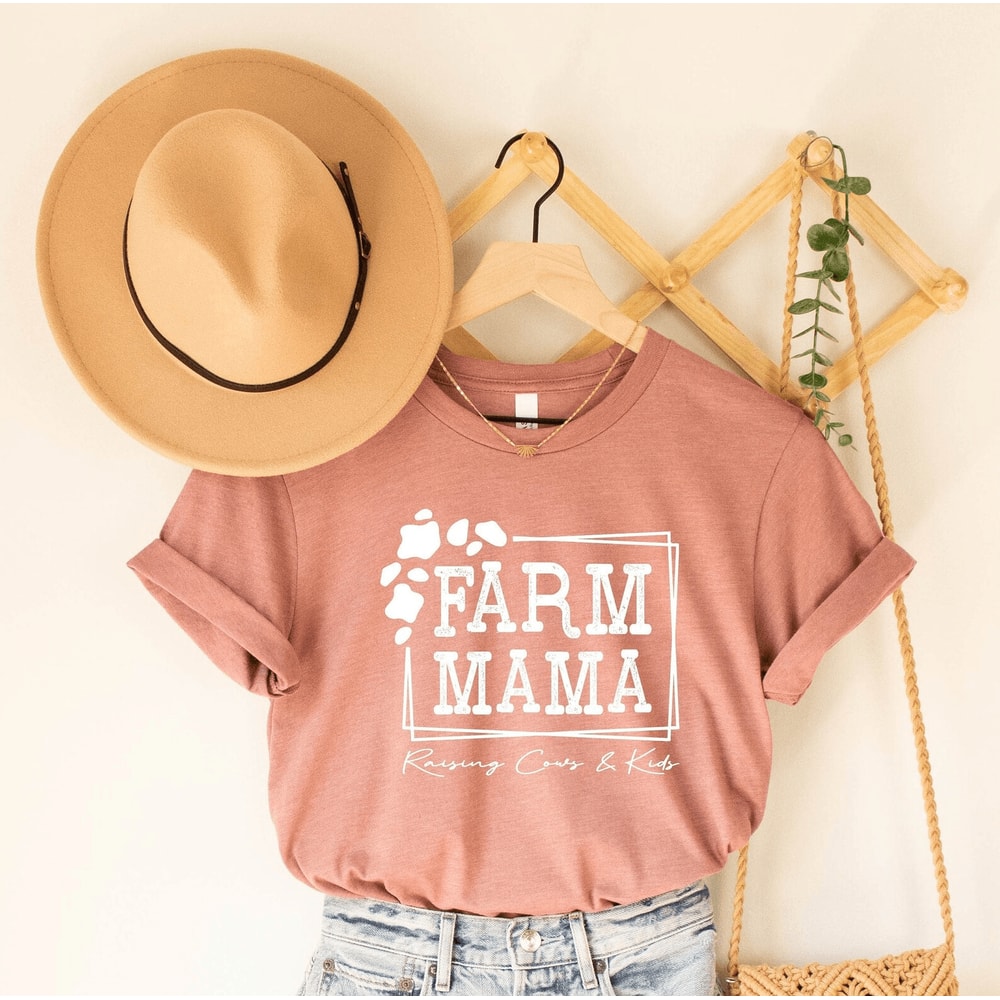 Farm Mama Raising Cows And Kids Shirt Cute Farm Life Tee Country Mom Gift 0