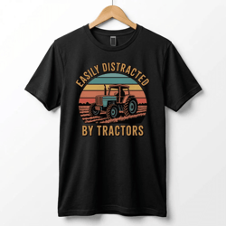 easily distracted by tractors shirt retro farm tractor funny farm life tee