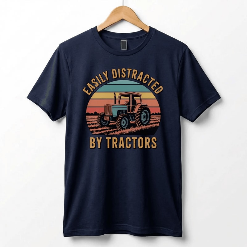 Easily Distracted By Tractors Shirt Retro Farm Tractor Funny Farm Life Tee 1