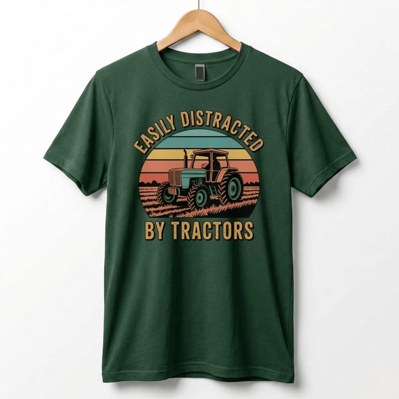 Easily Distracted By Tractors Shirt Retro Farm Tractor Funny Farm Life Tee 2