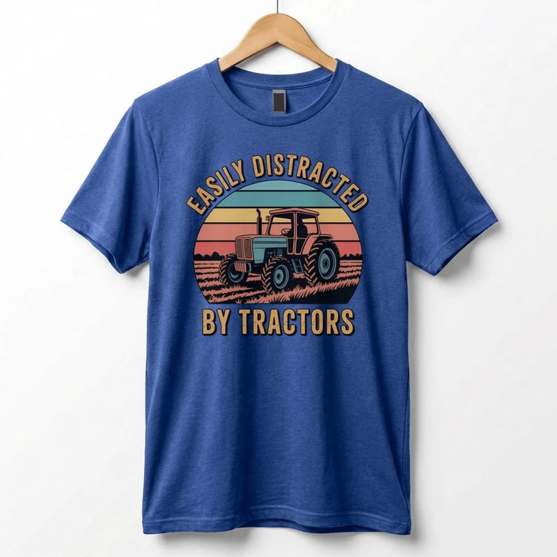 Easily Distracted By Tractors Shirt Retro Farm Tractor Funny Farm Life Tee 3
