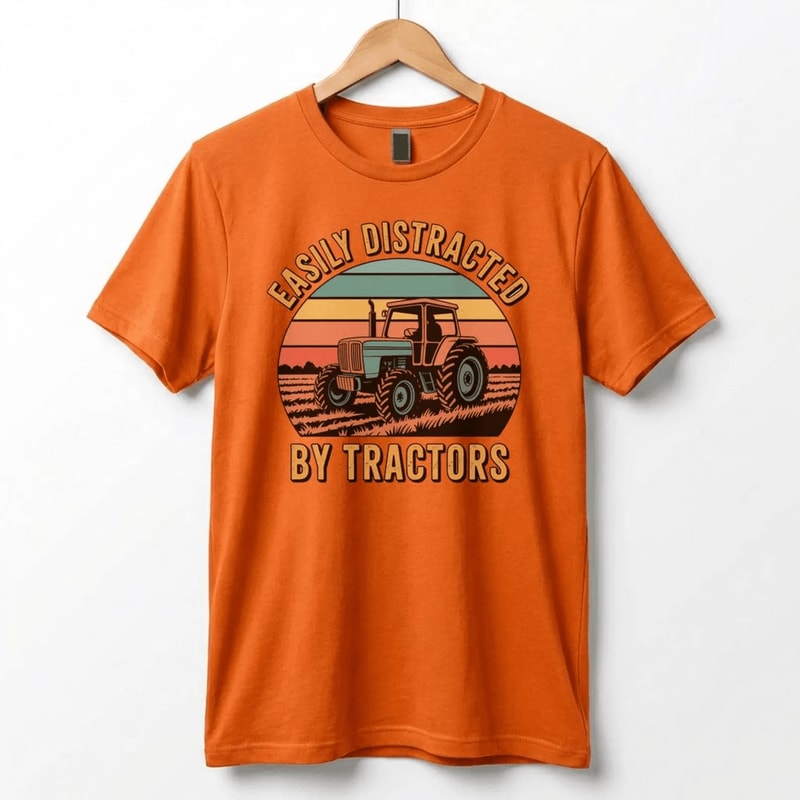Easily Distracted By Tractors Shirt Retro Farm Tractor Funny Farm Life Tee 4