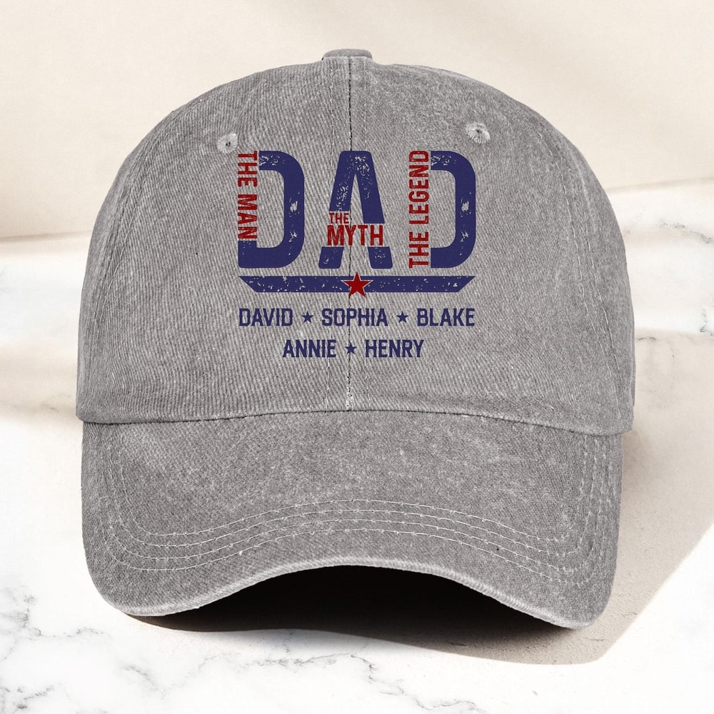 Dad Hat Personalized Kids Names Cap Custom Father Gift Minimalist Embroidered Baseball Hat 1
