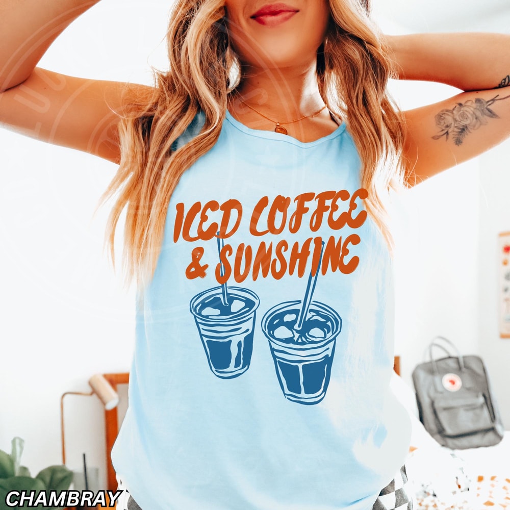 Iced Coffee And Sunshine Tank Top Iced Coffee Shirt Coffee Lover Gift Summer Tank Top Summer Vibes 5