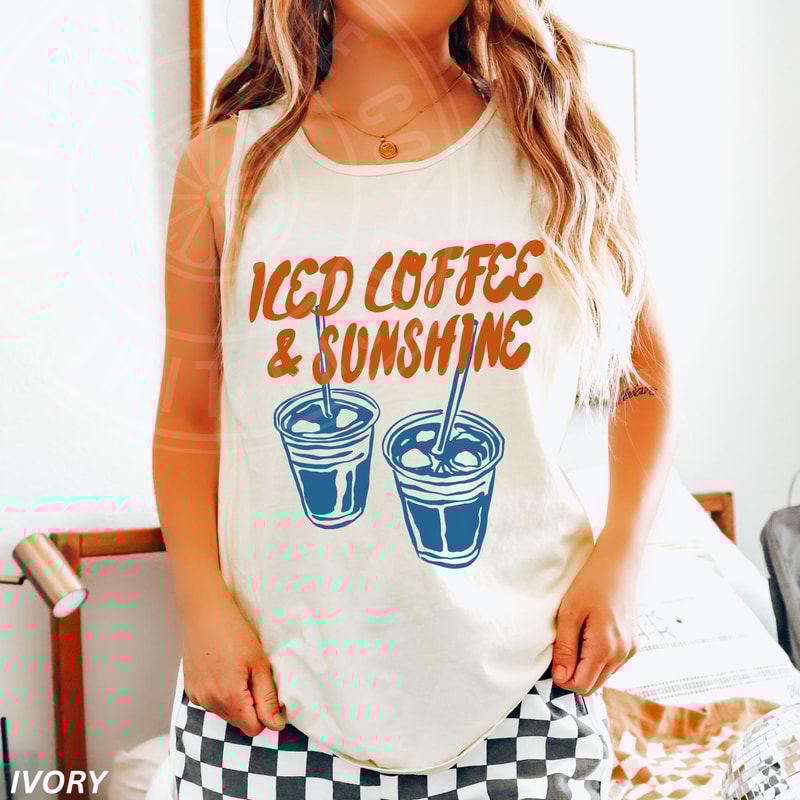 Iced Coffee And Sunshine Tank Top Iced Coffee Shirt Coffee Lover Gift Summer Tank Top Summer Vibes 6