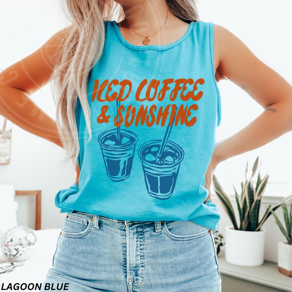 Iced Coffee And Sunshine Tank Top Iced Coffee Shirt Coffee Lover Gift Summer Tank Top Summer Vibes 7