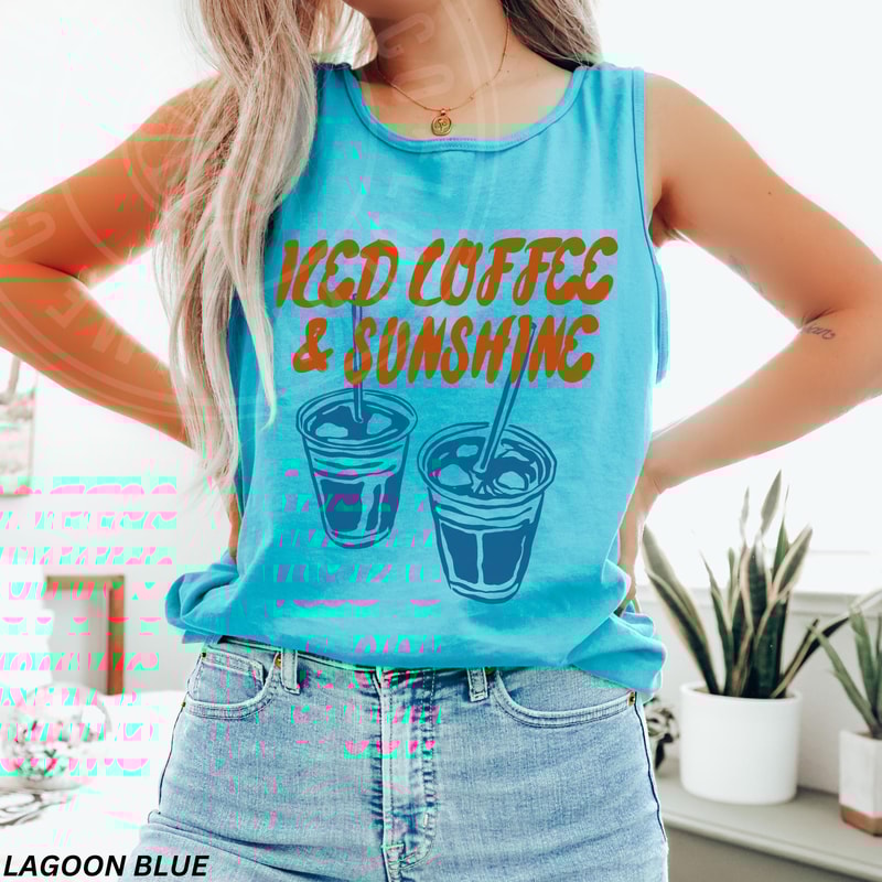 Iced Coffee And Sunshine Tank Top Iced Coffee Shirt Coffee Lover Gift Summer Tank Top Summer Vibes 7