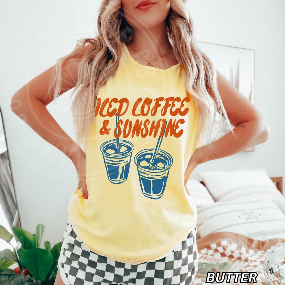 Iced Coffee And Sunshine Tank Top Iced Coffee Shirt Coffee Lover Gift Summer Tank Top Summer Vibes 0