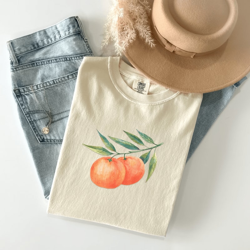 Aesthetic Oranges Shirt Vintage Fruit TShirt Boho Citrus Graphic Tee For Women 0