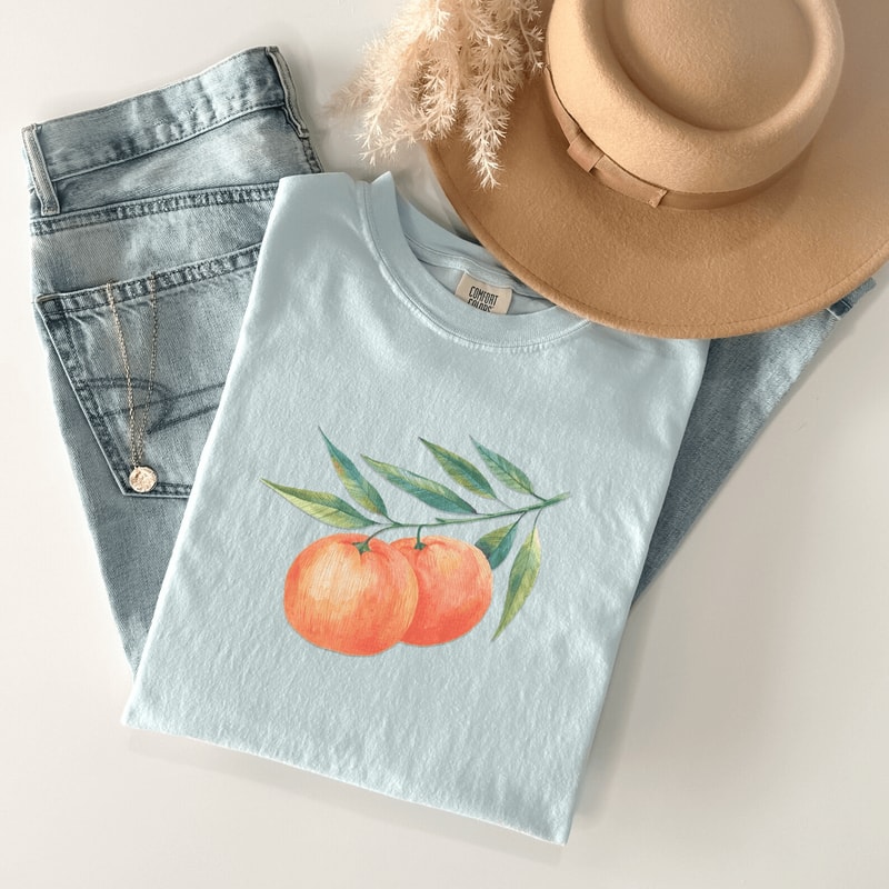 Aesthetic Oranges Shirt Vintage Fruit TShirt Boho Citrus Graphic Tee For Women 1