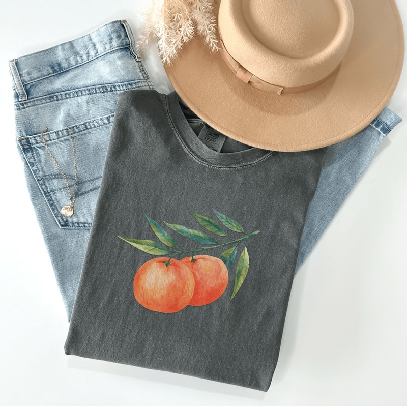 Aesthetic Oranges Shirt Vintage Fruit TShirt Boho Citrus Graphic Tee For Women 4