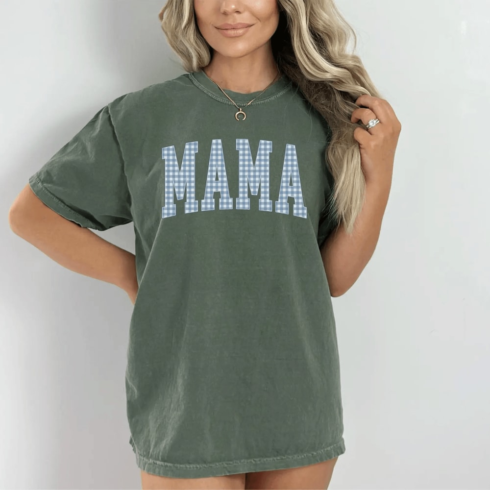Comfort Colors Mama Shirt Gingham Mom Tee Cute Mothers Day Gift Shirt 4