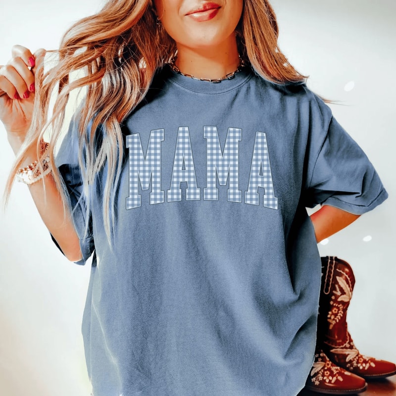 Comfort Colors Mama Shirt Gingham Mom Tee Cute Mothers Day Gift Shirt 5