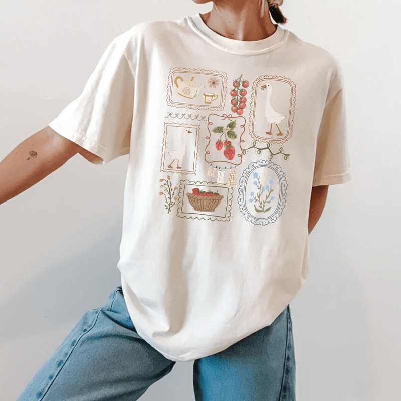 Comfort Colors Cottagecore Goose Shirt Vintage Garden Aesthetic Tee 0