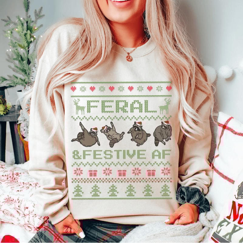 Funny Christmas Raccoon Sweatshirt Cute Ugly Christmas Sweater Festive Holiday Shirt 0