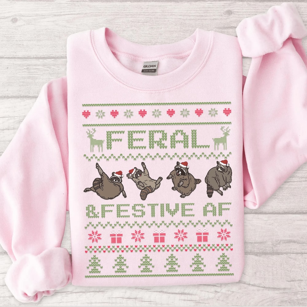 Funny Christmas Raccoon Sweatshirt Cute Ugly Christmas Sweater Festive Holiday Shirt 6