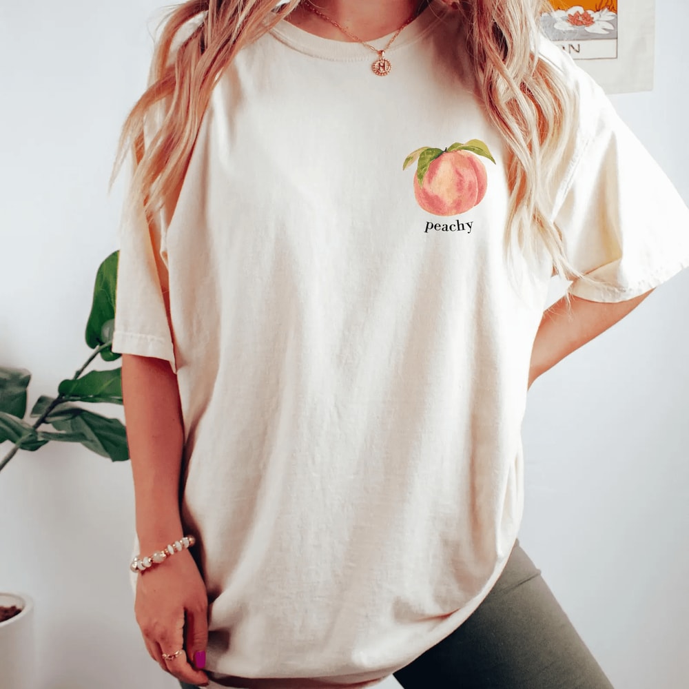 Peach Aesthetic Fruit Shirt Vintage Graphic Tee Cute Foodie Garden Plant Lover Gift 1