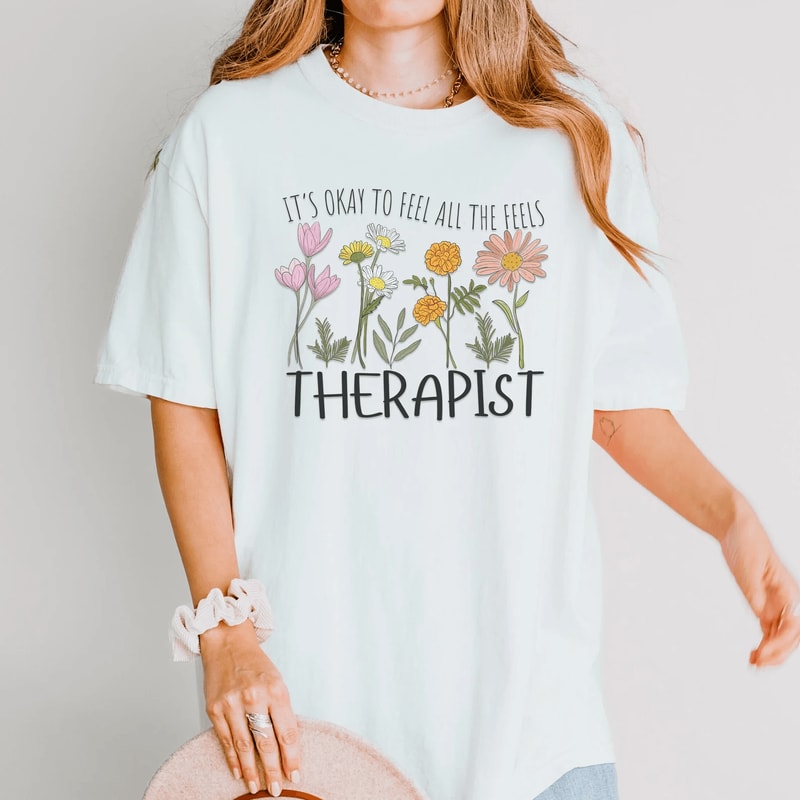 Floral Therapist Shirt Mental Health Tee School Counselor Shirt Thoughtful Therapist Gift 4