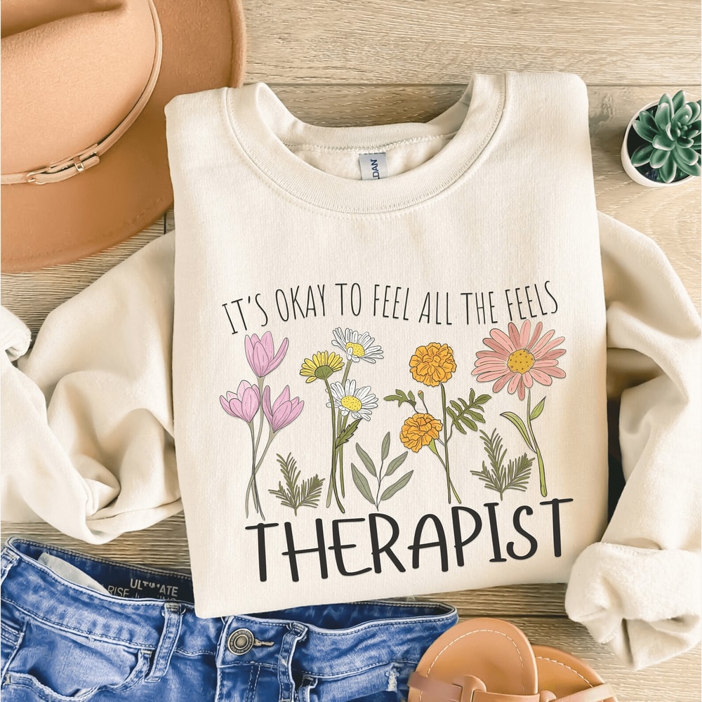 Floral Therapist Shirt Mental Health Tee School Counselor Shirt Thoughtful Therapist 0