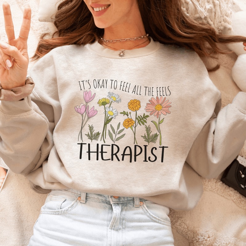 Floral Therapist Shirt Mental Health Tee School Counselor Shirt Thoughtful Therapist 1